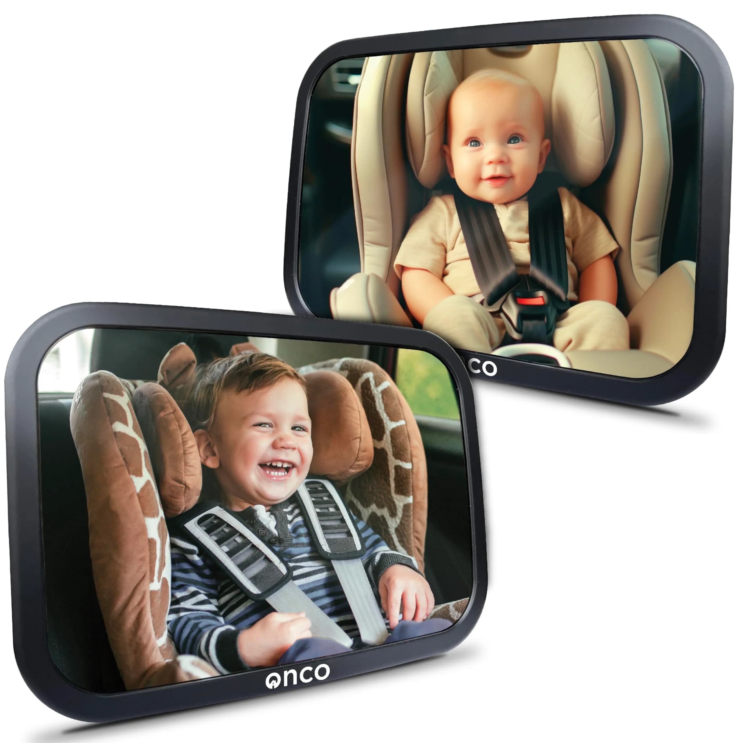 Onco Baby Car Mirror for Rear Facing Seats (2 Pack, Black) | Shatterproof View for Safe Travels - main product image