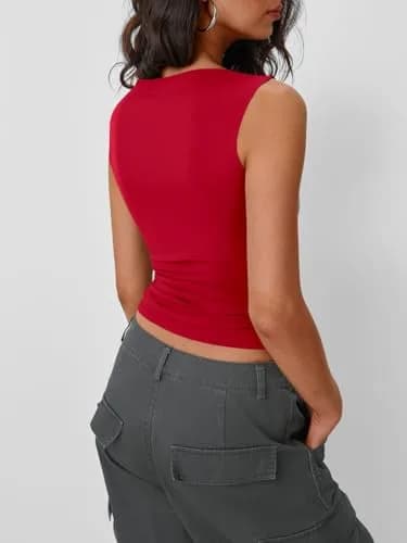 Trendy Queen Women's Boat Neck Sleeveless Tank Top Red Medium | Basic Casual Summer Outfit thumbnail 5