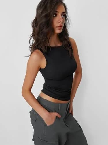 Trendy Queen Women's Black Boat Neck Tank Top | Y2K Fashion Crop Top thumbnail 4