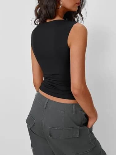 Trendy Queen Women's Black Boat Neck Tank Top | Y2K Fashion Crop Top thumbnail 5