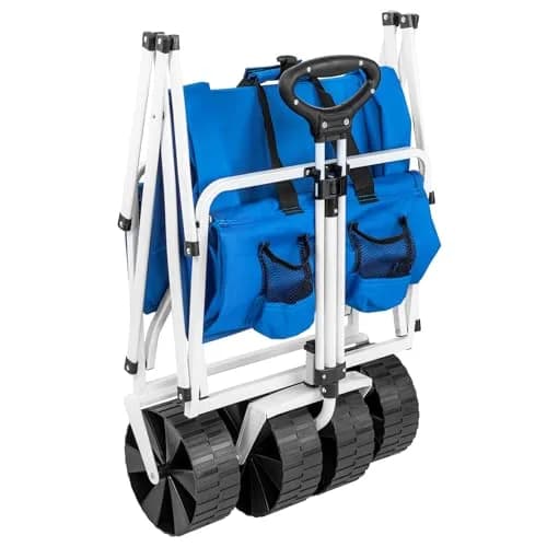 MacSports Lightweight Collapsible Outdoor All Terrain Beach Wagon - Blue | Portable Garden Cart with 150 lbs Capacity thumbnail 3