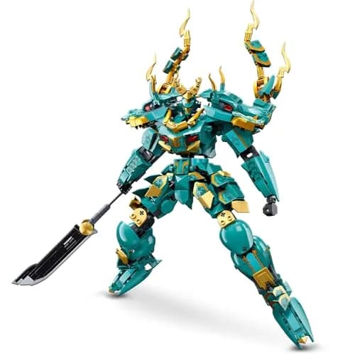 HIGH GODO Mech Robot Building Set for Adults | Green Dragon Warrior Model Kit with 704 Pieces thumbnail 1