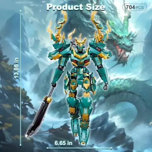HIGH GODO Mech Robot Building Set for Adults | Green Dragon Warrior Model Kit with 704 Pieces thumbnail 5