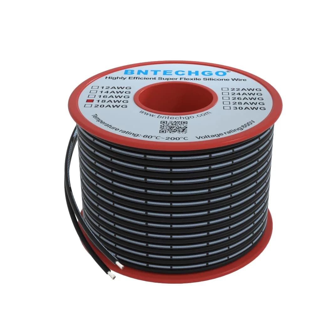 BNTECHGO 18 AWG Silicone Ribbon Wire 2P Black 15.24 m (50 ft) | High Flexibility, 600V Rated - main product image