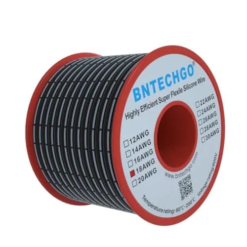 BNTECHGO 18 AWG Silicone Ribbon Wire 2P Black 15.24 m (50 ft) | High Flexibility, 600V Rated thumbnail 2
