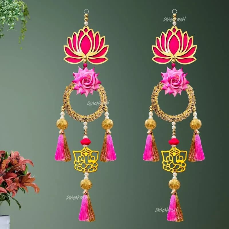 Divyakosh Rosewood Lotus Flower Wall Hanging Set of 2 (58 cm / 22.8 in) | Handmade Traditional Indian Decor thumbnail 2