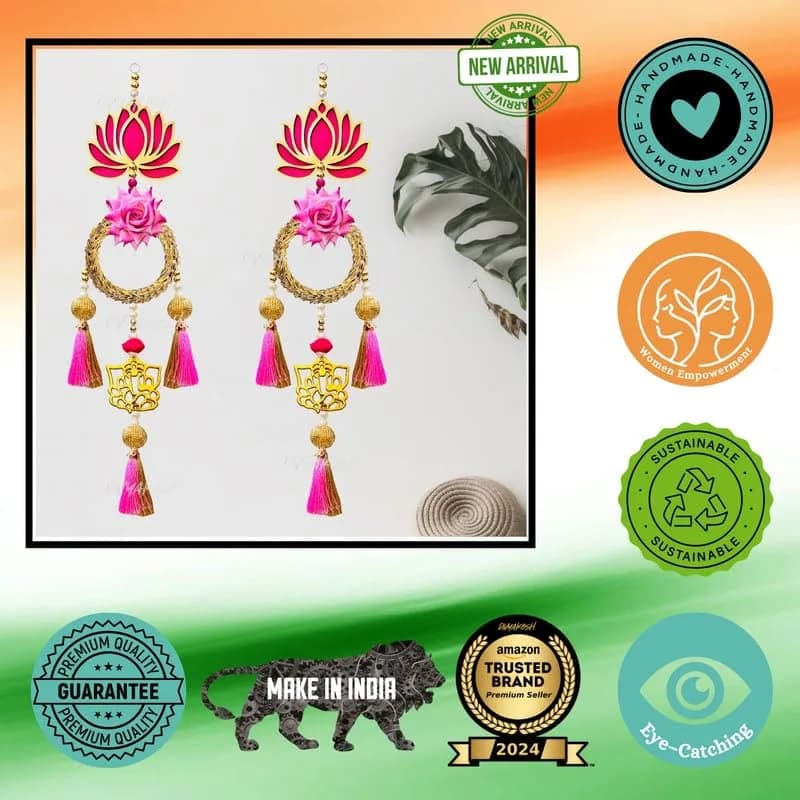 Divyakosh Rosewood Lotus Flower Wall Hanging Set of 2 (58 cm / 22.8 in) | Handmade Traditional Indian Decor thumbnail 11