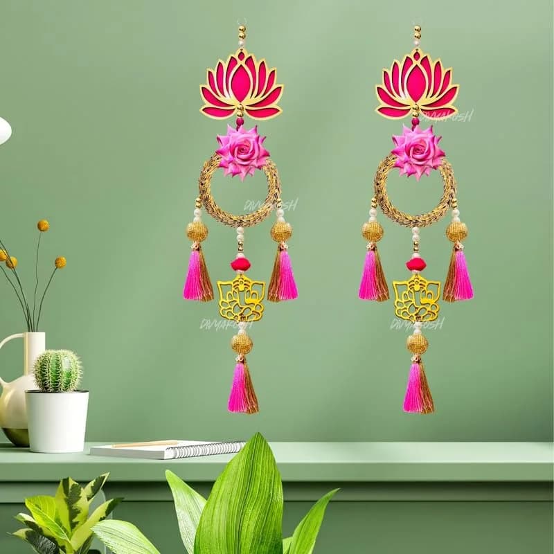 Divyakosh Rosewood Lotus Flower Wall Hanging Set of 2 (58 cm / 22.8 in) | Handmade Traditional Indian Decor thumbnail 13