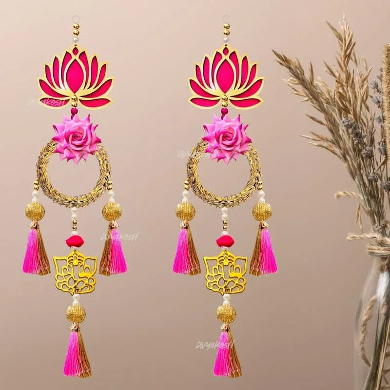 Divyakosh Rosewood Lotus Flower Wall Hanging Set of 2 (58 cm / 22.8 in) | Handmade Traditional Indian Decor thumbnail 3