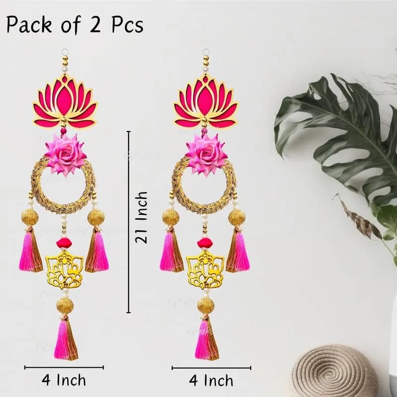 Divyakosh Rosewood Lotus Flower Wall Hanging Set of 2 (58 cm / 22.8 in) | Handmade Traditional Indian Decor thumbnail 8
