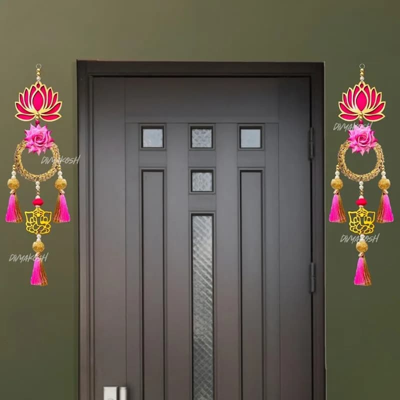 Divyakosh Rosewood Lotus Flower Wall Hanging Set of 2 (58 cm / 22.8 in) | Handmade Traditional Indian Decor thumbnail 10