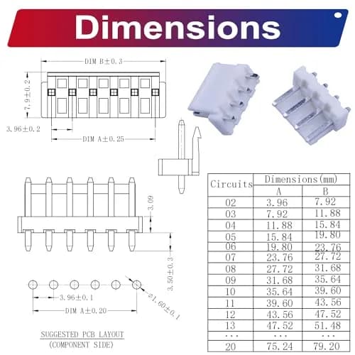 Kidisoii JST Connector Kit, VH3.96 DIP Header 2/3/4/5/6/7/8/9/10/12Pin | DIY IC Socket Adapter thumbnail 5