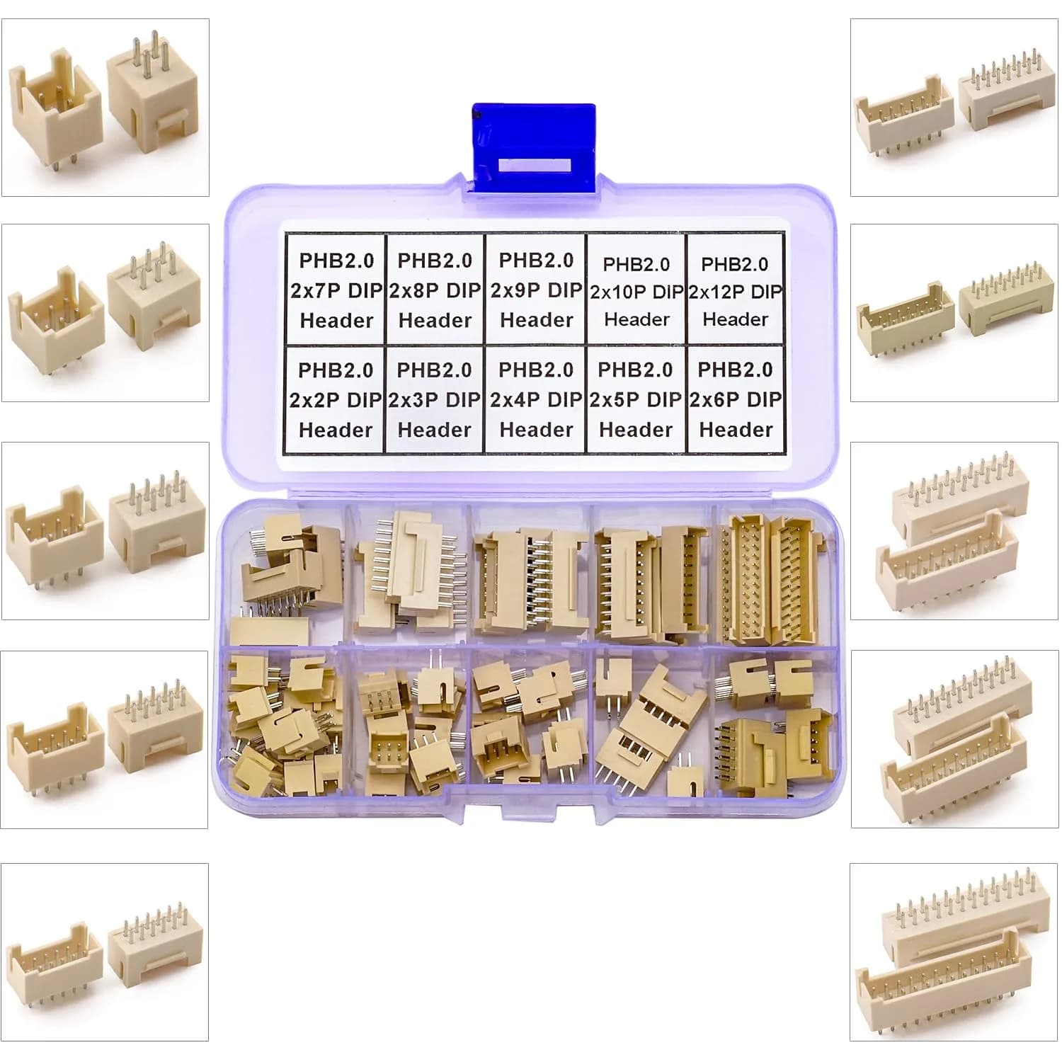 Kidisoii JST Connector Kit, VH3.96 DIP Header 2/3/4/5/6/7/8/9/10/12Pin | DIY IC Socket Adapter — JST-2.0MM-PHB-DIP-Vertical Header