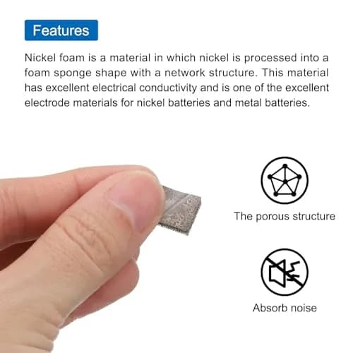MECCANIXITY Nickel Foam Electrode 20mm x 10mm x 1mm | Porous Conductive Foam for Batteries & Noise Absorption thumbnail 4