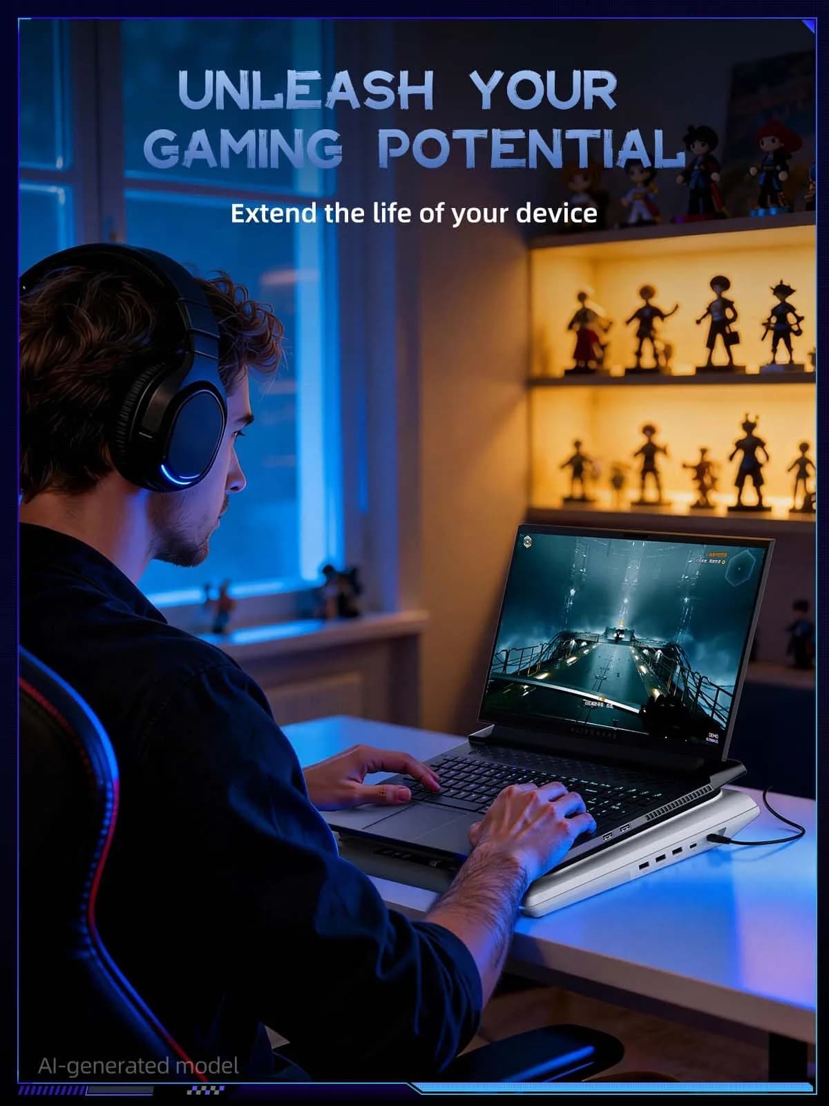 llano V12 Gaming Laptop Cooling Pad with 14cm Turbo Fan & HD LED Display | 1.8 kg (3.97 lb) - view 6