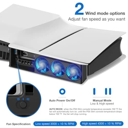 JUSPRO Cooling Fan for PS5 Slim Console Digital & Discs Edition | Upgraded Quiet Cooler with Blue LED Light thumbnail 6