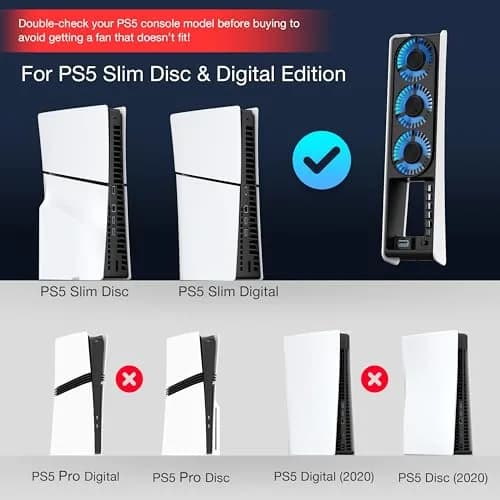 JUSPRO Cooling Fan for PS5 Slim Console Digital & Discs Edition | Upgraded Quiet Cooler with Blue LED Light thumbnail 2