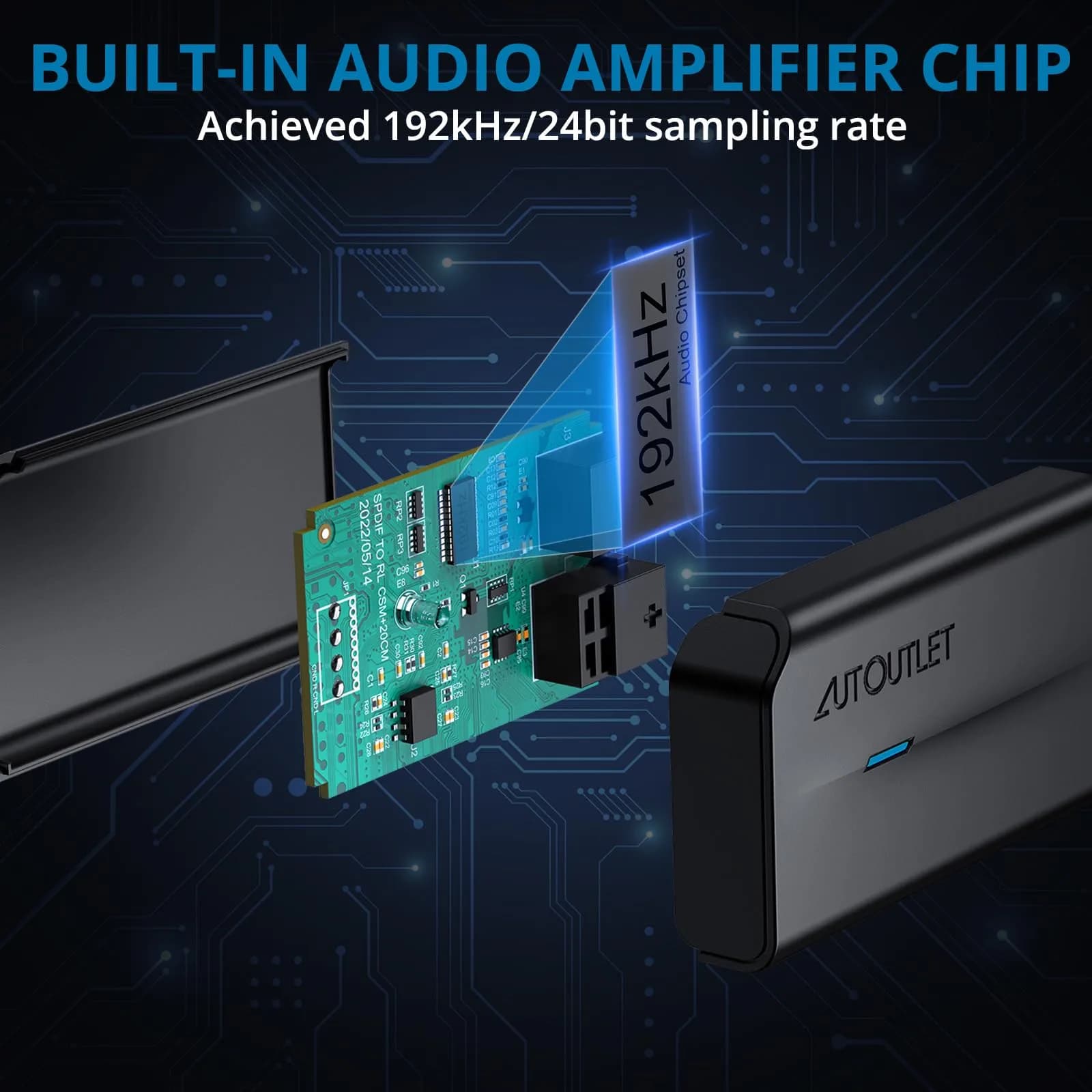 AUTOUTLET 192kHz DAC Optical to 3.5mm Converter with Volume Control, 25g (0.88oz) | High-Fidelity Audio Signal Conversion thumbnail 3