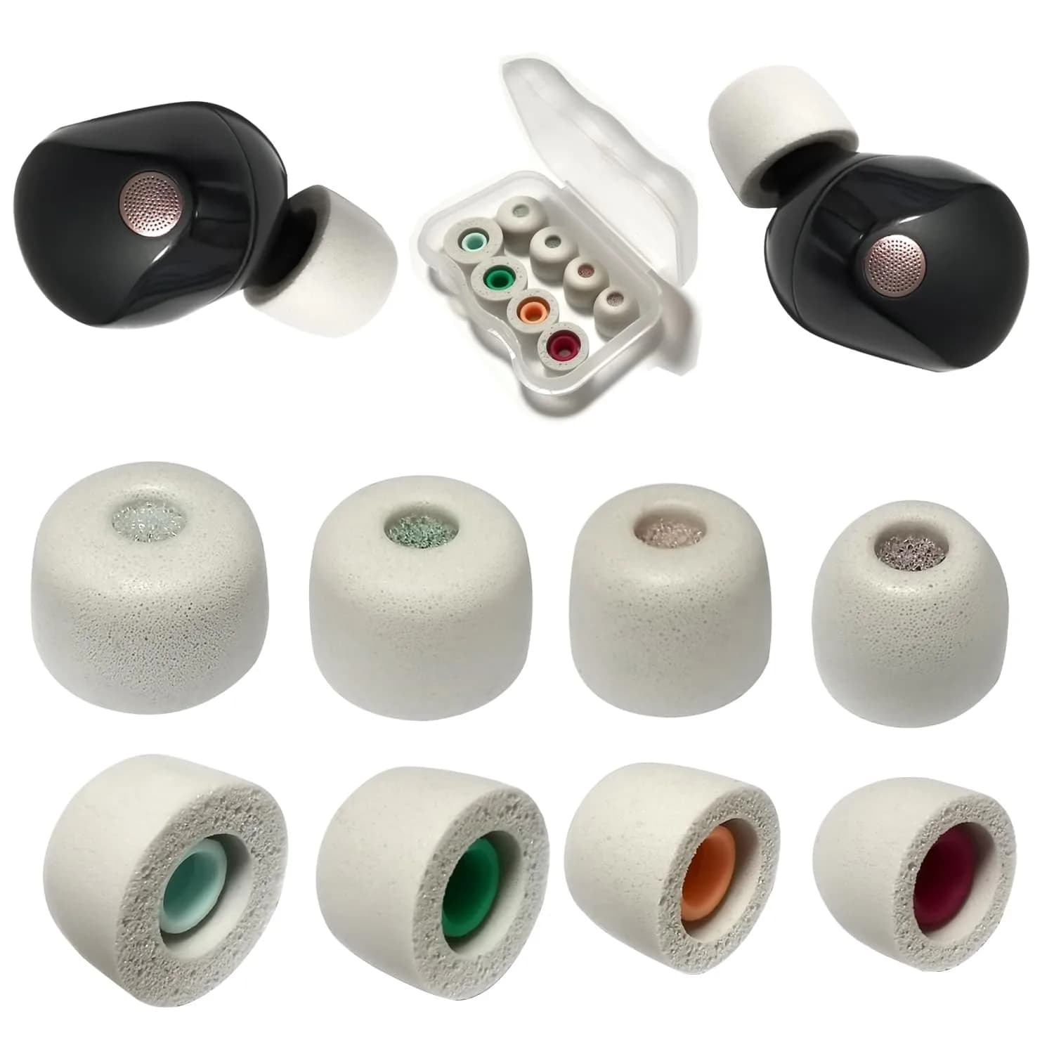 Mijusun Memory Foam Replacement Earbud Tips for Sony WF-1000XM5, 4 Pairs L/M/S/XS Gray | Noise Isolating & Comfortable Fit — Gray-L/M/S/XS