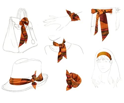 JERLA 100% Mulberry Silk Scarf 88cm x 5cm | Feather and Poker Orange Fashion Tie thumbnail 4