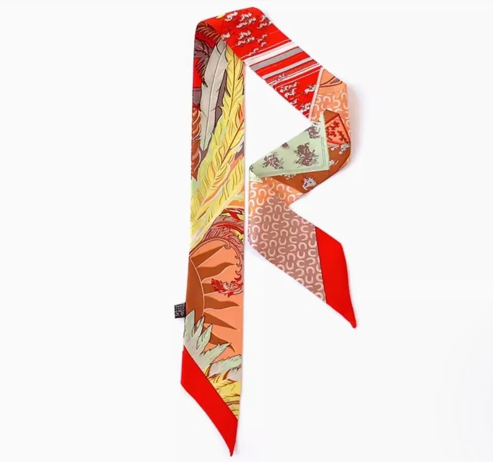 JERLA 100% Mulberry Silk Scarf 88cm x 5cm | Feather and Poker Orange Fashion Tie thumbnail 2