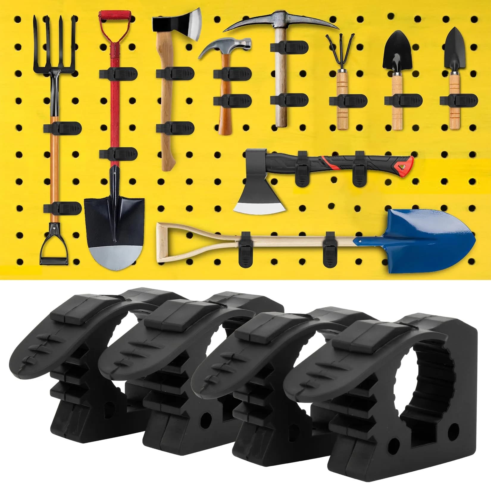 PSLER Quick Release Shovel & Axe Mounts for Truck Bed & Roof Rack, 4 Pack | Secures 1-1/7" to 1-3/7" Tools - main product image