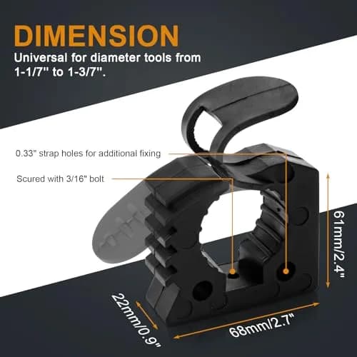 PSLER Quick Release Shovel & Axe Mounts for Truck Bed & Roof Rack, 4 Pack | Secures 1-1/7" to 1-3/7" Tools thumbnail 5