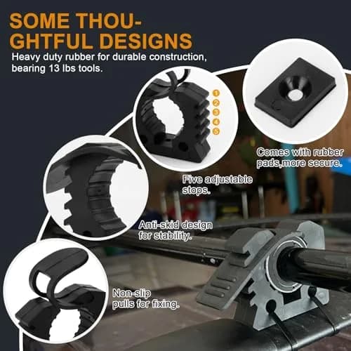 PSLER Quick Release Shovel & Axe Mounts for Truck Bed & Roof Rack, 4 Pack | Secures 1-1/7" to 1-3/7" Tools thumbnail 6