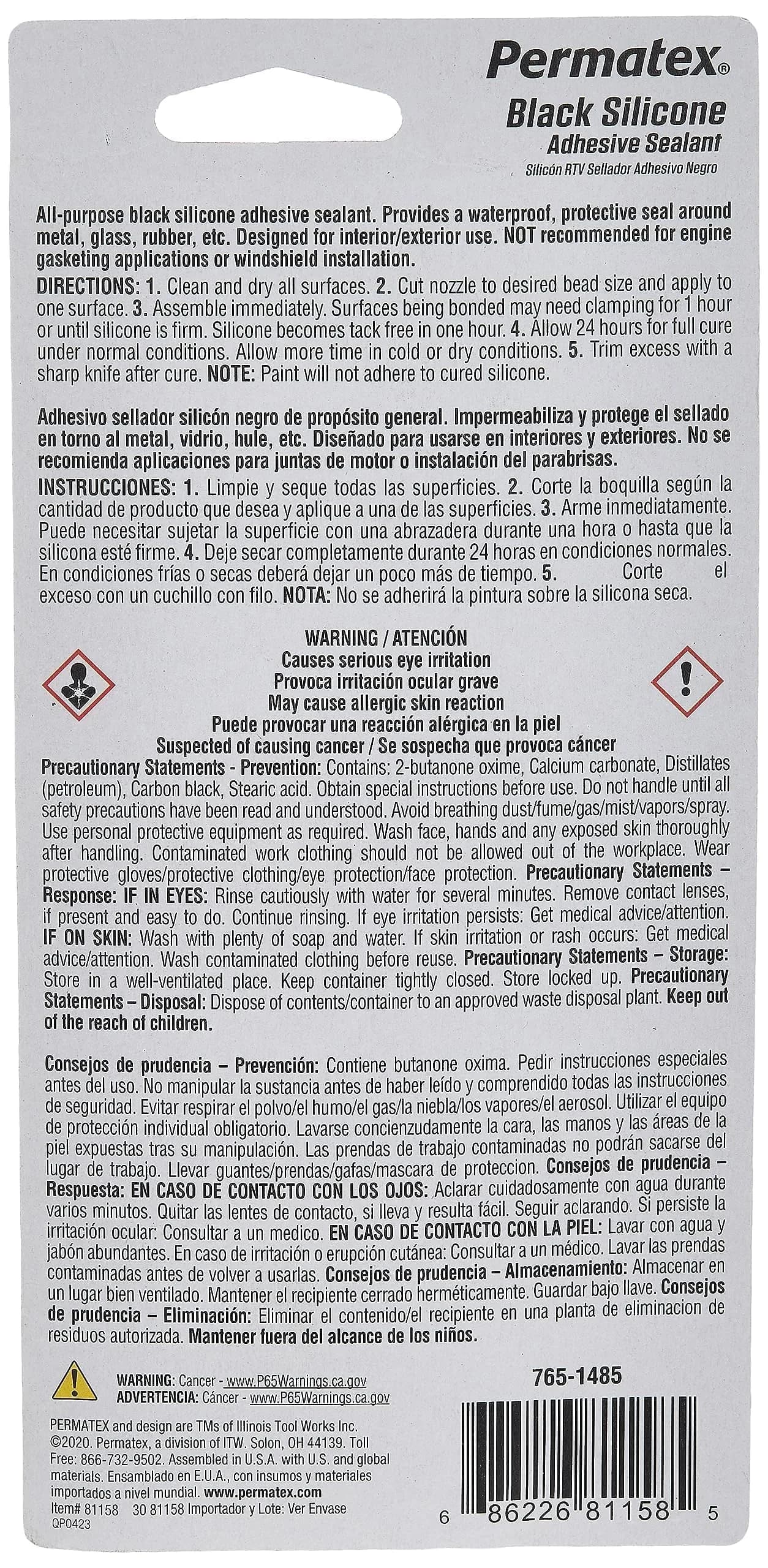 Permatex Black Silicone Adhesive Sealant 3 oz. Tube (177ml / 6 oz. Pack of 2) | Bonds, Seals, and Repairs Glass, Metal, Plastic, and More - view 3
