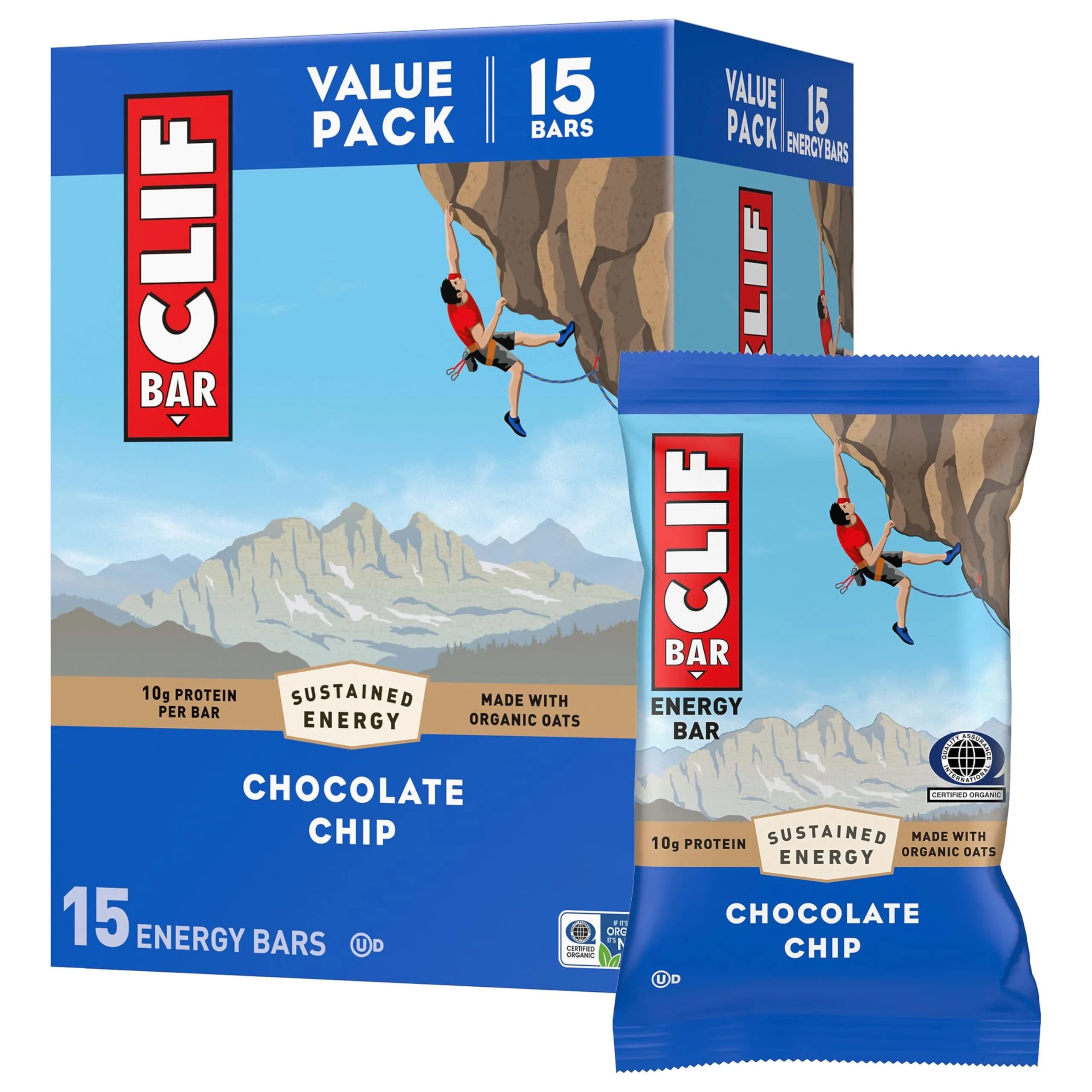 CLIF BAR Chocolate Chip Protein Energy Bars 15ct (36oz / 1020g) | High Protein Snack for Active Lifestyles - main product image