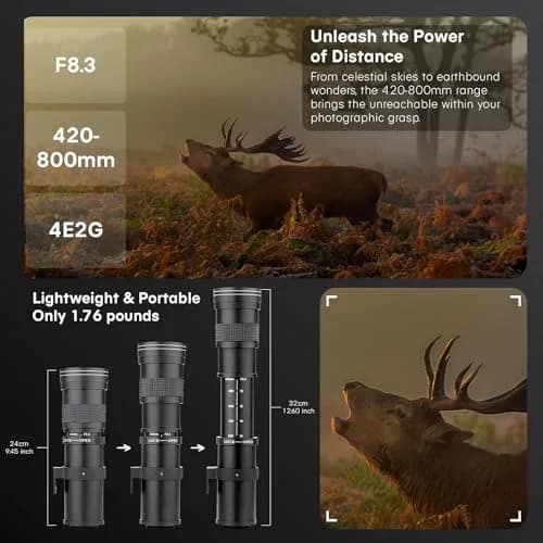 COMMANDER OPTICS 420-800mm f/8.3 Manual Telephoto Zoom Lens for Nikon D500,D600,D610,D700,D750,D800,D810,D850,D3400,D5000,D5100,D7100 | Camera Lens thumbnail 4