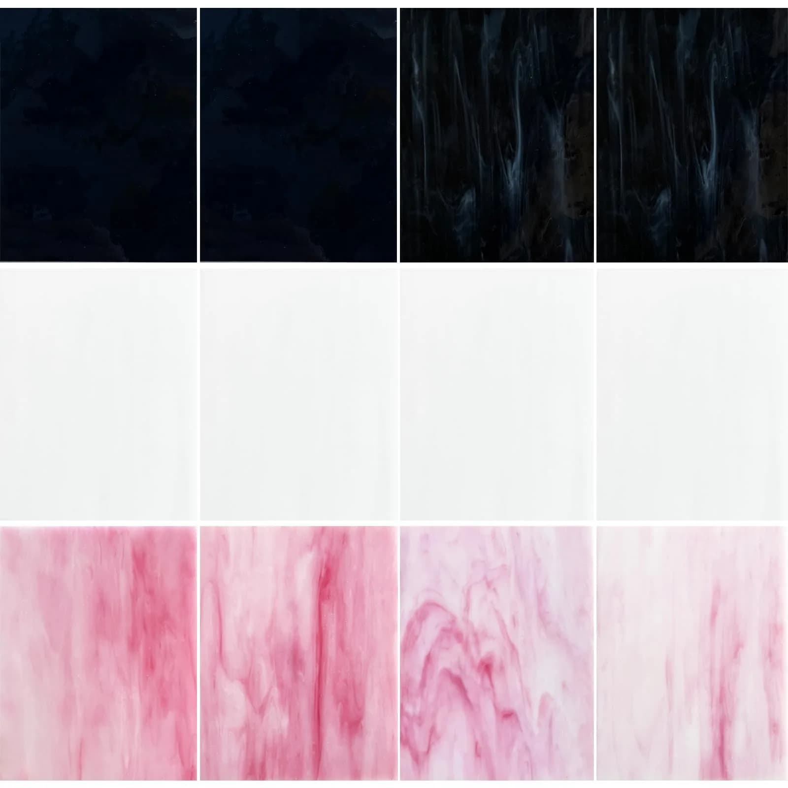ILLUCKAI 12 Sheets Stained Glass Sheets 4 x 6 inch | Assorted Black, White, Pink Glass for Mosaic Art Crafts