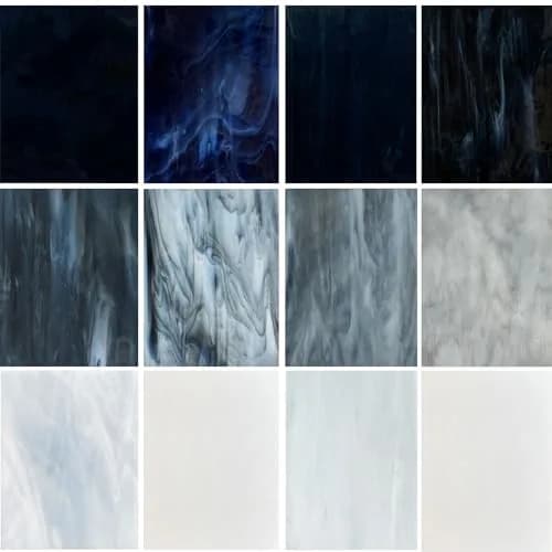 ILLUCKAI Assorted Gray Black White Stained Glass Sheets 6 x 4 inch (15.2 x 10.2 cm) | 12 Sheets for Stained Glass Artwork & Mosaic Crafts - main product image