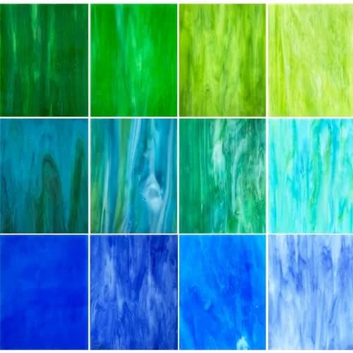 ILLUCKAI Blue+Green Stained Glass Sheets Variety Pack 15.3cm x 10.2cm (6 x 4 inches) | 12 Sheets for Mosaic & Art Projects thumbnail 1