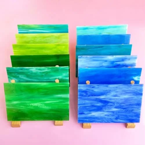 ILLUCKAI Blue+Green Stained Glass Sheets Variety Pack 15.3cm x 10.2cm (6 x 4 inches) | 12 Sheets for Mosaic & Art Projects thumbnail 2