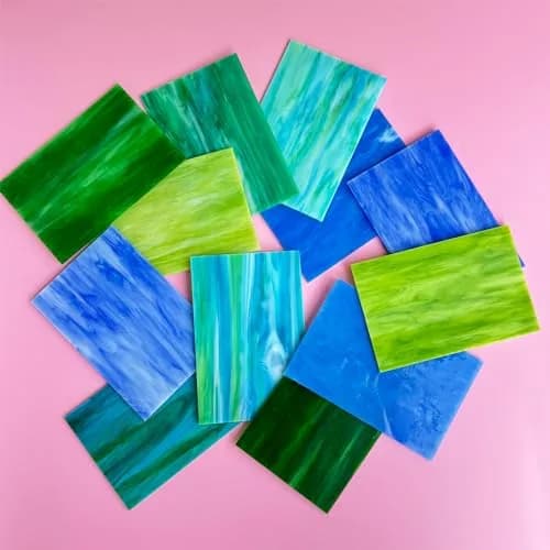 ILLUCKAI Blue+Green Stained Glass Sheets Variety Pack 15.3cm x 10.2cm (6 x 4 inches) | 12 Sheets for Mosaic & Art Projects thumbnail 3