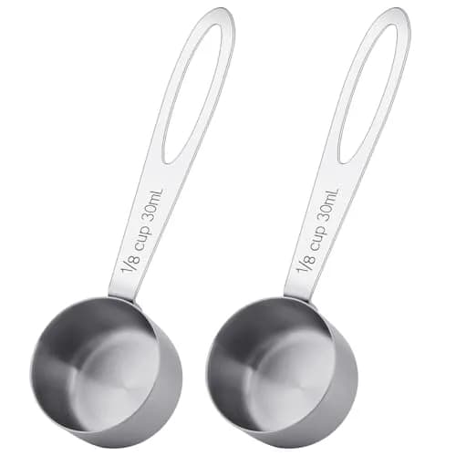 KALIONE 30ml Stainless Steel Measuring Spoon Set | 2 Pcs Long Handle Coffee Scoop | 1/8 Cup Measure thumbnail 1