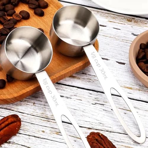 KALIONE 30ml Stainless Steel Measuring Spoon Set | 2 Pcs Long Handle Coffee Scoop | 1/8 Cup Measure thumbnail 4