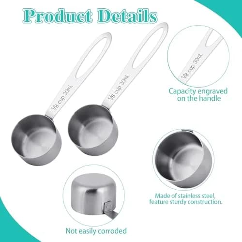 KALIONE 30ml Stainless Steel Measuring Spoon Set | 2 Pcs Long Handle Coffee Scoop | 1/8 Cup Measure thumbnail 3