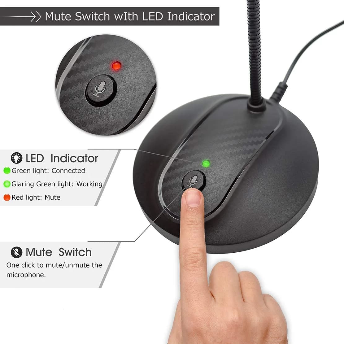 JOUNIVO JV-605Pro USB Microphone with Mute Button & Volume Knob, for PC, Laptop, Mac, PS4 - view 4