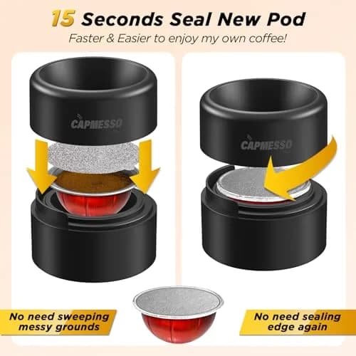 CAPMESSO Reusable Refill Kit for Nespresso Vertuo Pods with Fast Sealing & 50 Aluminum Lids (52 Total Pieces) thumbnail 2