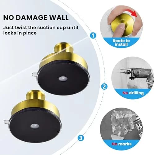 JOMOLA Gold Suction Cup Shower Hooks 2-Pack | Heavy Duty Stainless Steel Wall Mount for Wet Environments thumbnail 4