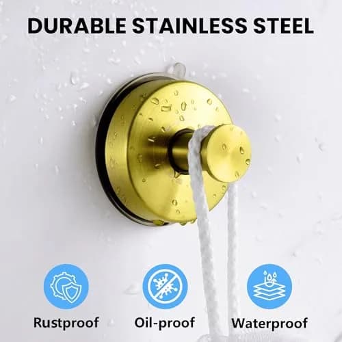 JOMOLA Gold Suction Cup Shower Hooks 2-Pack | Heavy Duty Stainless Steel Wall Mount for Wet Environments thumbnail 3