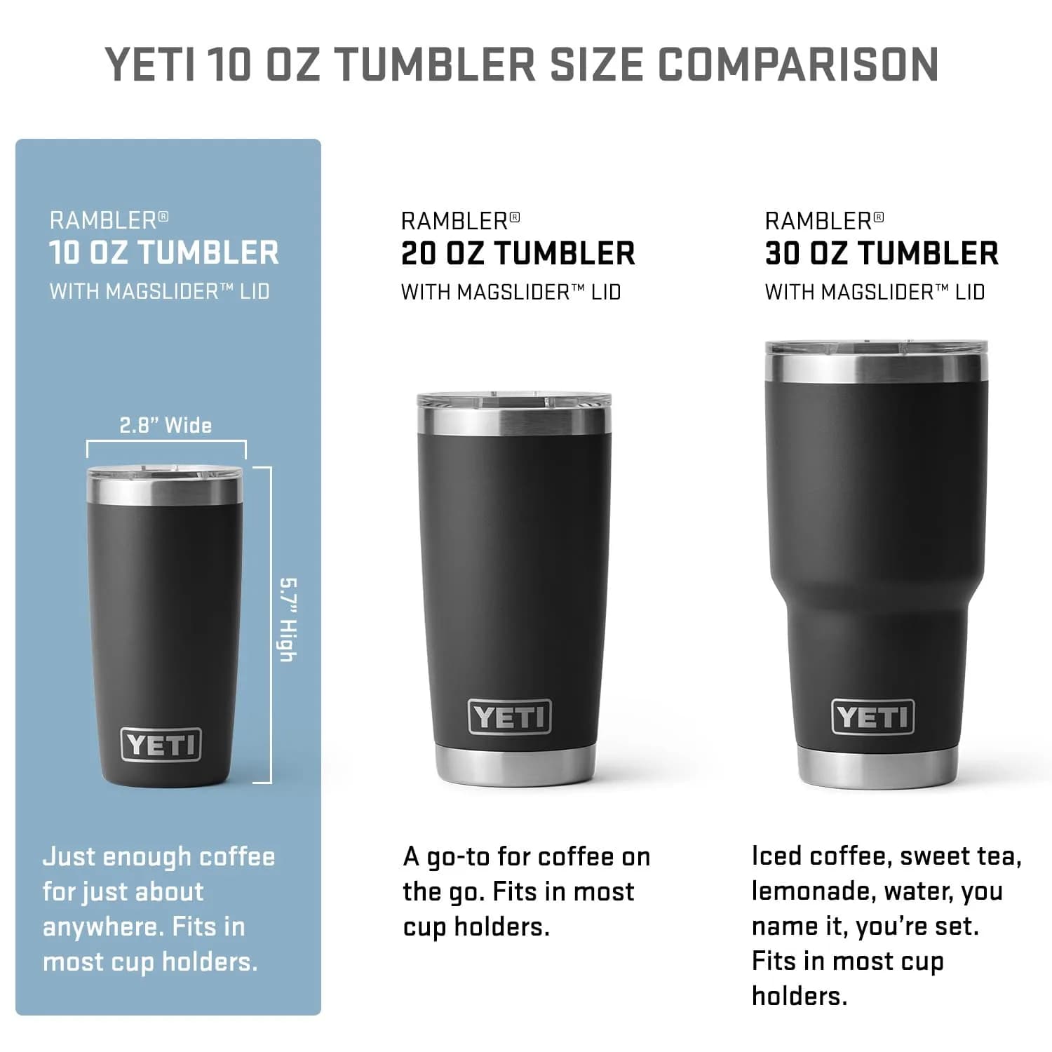 YETI Rambler 10 oz Tumbler, Stainless Steel, Vacuum Insulated with MagSlider Lid, Black | 295ml (10 fl oz) - view 2