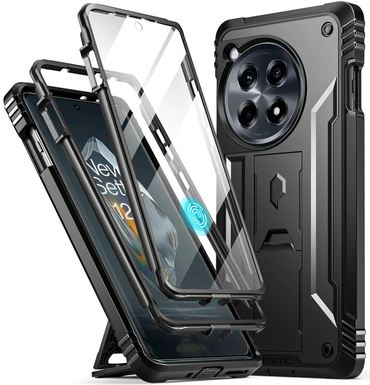 Poetic Revolution Case for OnePlus 12R 5G Black | Robust Shockproof Full Body Protective Case with Stand & Built-in Screen Protector - main product image