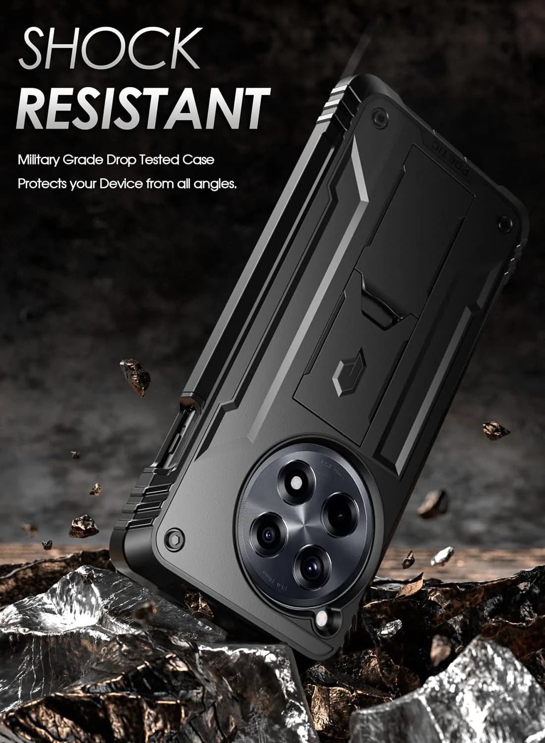 Poetic Revolution Case for OnePlus 12R 5G Black | Robust Shockproof Full Body Protective Case with Stand & Built-in Screen Protector - view 6