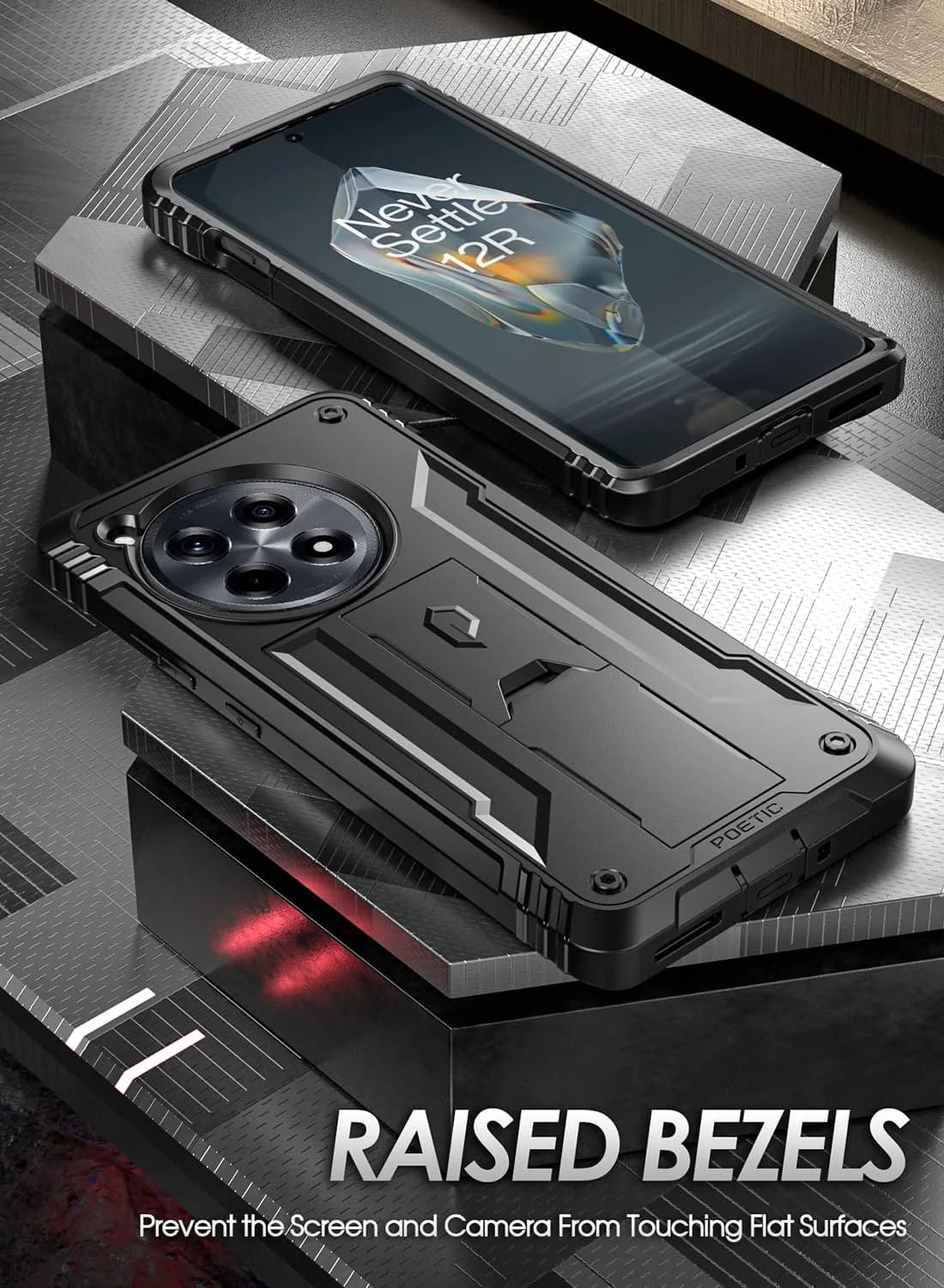 Poetic Revolution Case for OnePlus 12R 5G Black | Robust Shockproof Full Body Protective Case with Stand & Built-in Screen Protector - view 7