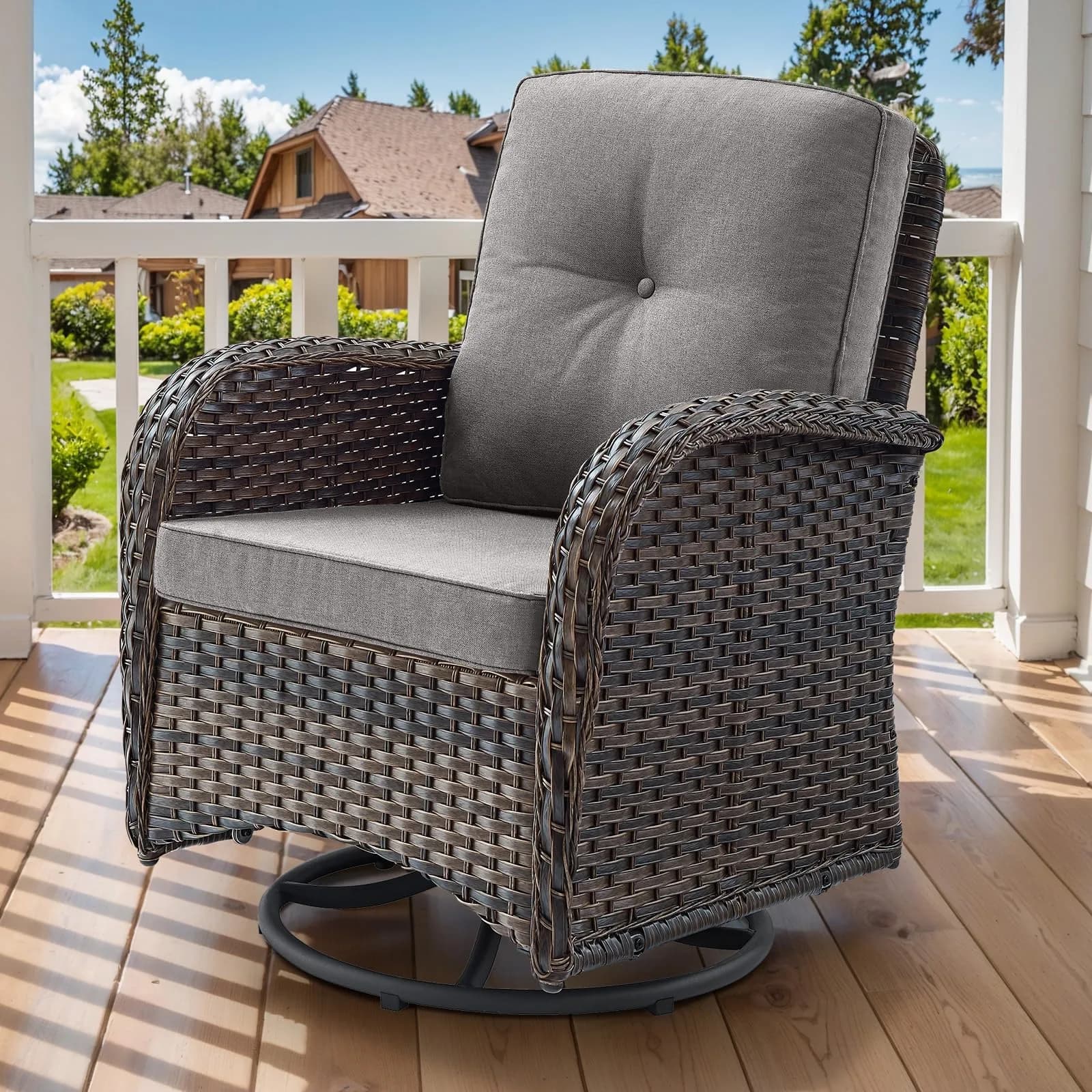 Artfurniz 2 in 1 Porch Glider Swivel Chair - Wicker Patio Furniture Outdoor Seating 300 Lb