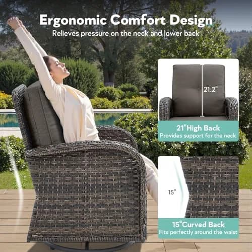 Artfurniz 2 in 1 Porch Glider Swivel Chair - Wicker Patio Furniture Outdoor Seating 300 Lb thumbnail 6