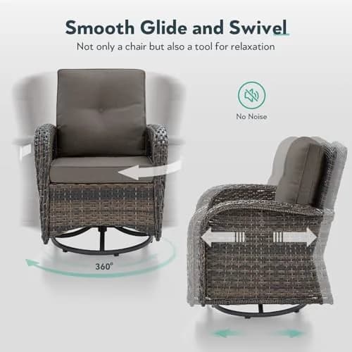 Artfurniz 2 in 1 Porch Glider Swivel Chair - Wicker Patio Furniture Outdoor Seating 300 Lb thumbnail 3